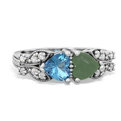 Blue Topaz Diamond Butterflies 14K White Gold ring R5601