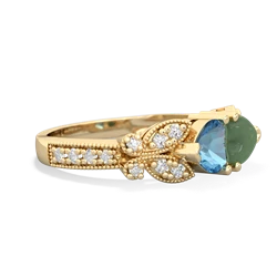 Blue Topaz Diamond Butterflies 14K Yellow Gold ring R5601