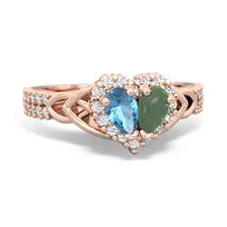 Blue Topaz Celtic Knot Two Hearts As One 14K Rose Gold ring R2644HRT