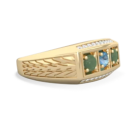 Blue Topaz Three Stone Tire Tread Men's 14K Yellow Gold ring R0520