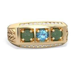 Blue Topaz Three Stone Tire Tread Men's 14K Yellow Gold ring R0520