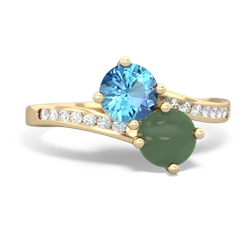 Blue Topaz Channel Set Two Stone 14K Yellow Gold ring R5303