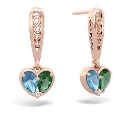 Blue Topaz Filligree Heart 14K Rose Gold earrings E5070