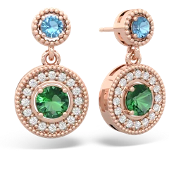 Blue Topaz Halo Dangle 14K Rose Gold earrings E5319