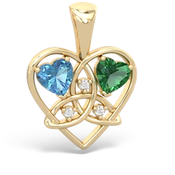 Blue Topaz Celtic Trinity Heart 14K Yellow Gold pendant P5331