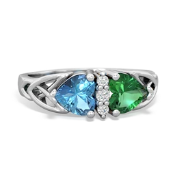 Blue Topaz Celtic Knot Double Heart 14K White Gold ring R5040
