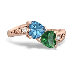 Blue Topaz Snuggling Hearts 14K Rose Gold ring R2178