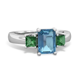 Blue Topaz Three Stone Emerald-Cut Trellis 14K White Gold ring R4021