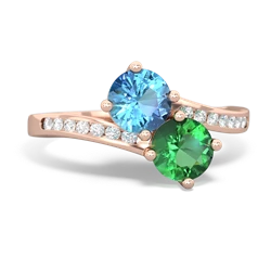 Blue Topaz Channel Set Two Stone 14K Rose Gold ring R5303