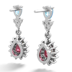 Blue Topaz Halo Pear Dangle 14K White Gold earrings E1882