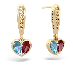 Blue Topaz Filligree Heart 14K Yellow Gold earrings E5070