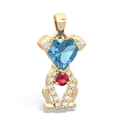 Blue Topaz Puppy Love 14K Yellow Gold pendant P5800