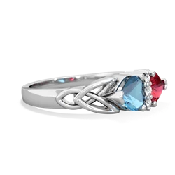 Blue Topaz Celtic Knot Double Heart 14K White Gold ring R5040