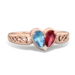 Blue Topaz Filligree 'One Heart' 14K Rose Gold ring R5070