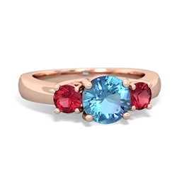 Blue Topaz Three Stone Round Trellis 14K Rose Gold ring R4018