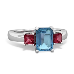 Blue Topaz Three Stone Emerald-Cut Trellis 14K White Gold ring R4021