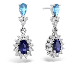 Blue Topaz Halo Pear Dangle 14K White Gold earrings E1882