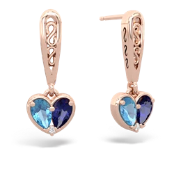 Blue Topaz Filligree Heart 14K Rose Gold earrings E5070