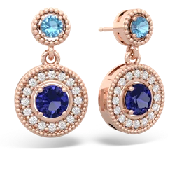 Blue Topaz Halo Dangle 14K Rose Gold earrings E5319