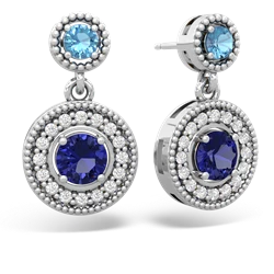 Blue Topaz Halo Dangle 14K White Gold earrings E5319