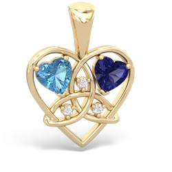 Blue Topaz Celtic Trinity Heart 14K Yellow Gold pendant P5331