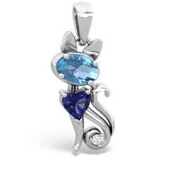 Blue Topaz Kitten 14K White Gold pendant P5780