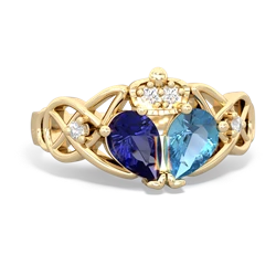 Blue Topaz 'One Heart' Celtic Knot Claddagh 14K Yellow Gold ring R5322