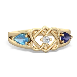 Blue Topaz Hearts Intertwined 14K Yellow Gold ring R5880