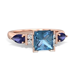 Blue Topaz 6Mm Princess Eternal Embrace Engagement 14K Rose Gold ring C2002