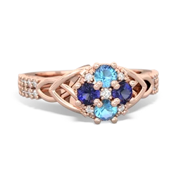 Blue Topaz Celtic Knot Cluster Engagement 14K Rose Gold ring R26443RD