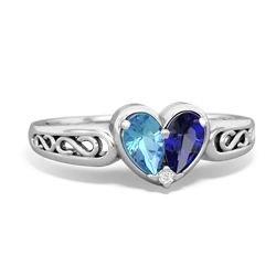 Blue Topaz Filligree 'One Heart' 14K White Gold ring R5070