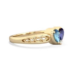 Blue Topaz Filligree 'One Heart' 14K Yellow Gold ring R5070