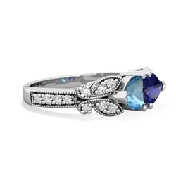 Blue Topaz Diamond Butterflies 14K White Gold ring R5601