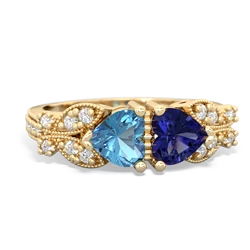 Blue Topaz Diamond Butterflies 14K Yellow Gold ring R5601