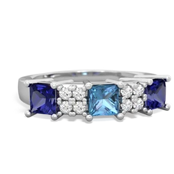 Blue Topaz Three Stone Diamond Cluster 14K White Gold ring R2592