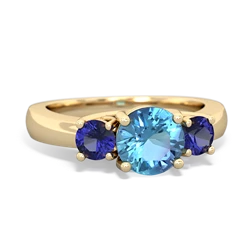 Blue Topaz Three Stone Round Trellis 14K Yellow Gold ring R4018