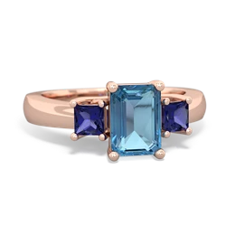 Blue Topaz Three Stone Emerald-Cut Trellis 14K Rose Gold ring R4021