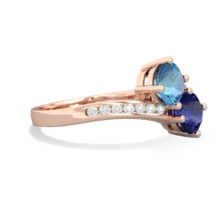 Blue Topaz Channel Set Two Stone 14K Rose Gold ring R5303