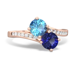 Blue Topaz Channel Set Two Stone 14K Rose Gold ring R5303