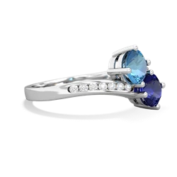 Blue Topaz Channel Set Two Stone 14K White Gold ring R5303