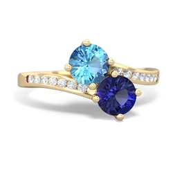 Blue Topaz Channel Set Two Stone 14K Yellow Gold ring R5303