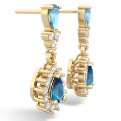 Blue Topaz Halo Pear Dangle 14K Yellow Gold earrings E1882