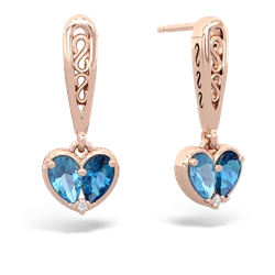 Blue Topaz Filligree Heart 14K Rose Gold earrings E5070