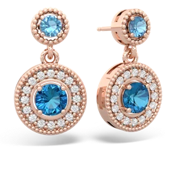 Blue Topaz Halo Dangle 14K Rose Gold earrings E5319