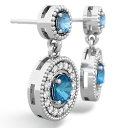 Blue Topaz Halo Dangle 14K White Gold earrings E5319