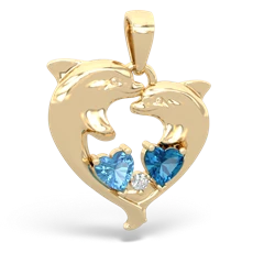 Blue Topaz Dolphin Heart 14K Yellow Gold pendant P5820