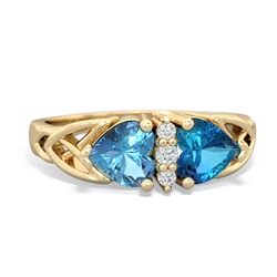 Blue Topaz Celtic Knot Double Heart 14K Yellow Gold ring R5040