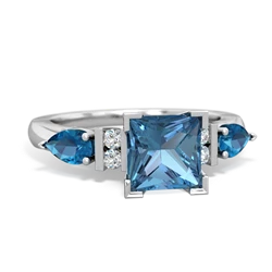 Blue Topaz 6Mm Princess Eternal Embrace Engagement 14K White Gold ring C2002