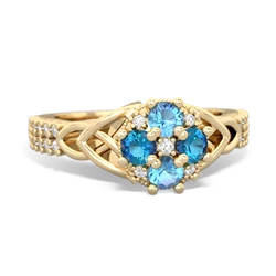Blue Topaz Celtic Knot Cluster Engagement 14K Yellow Gold ring R26443RD
