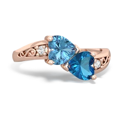 Blue Topaz Snuggling Hearts 14K Rose Gold ring R2178